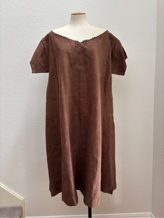 Vintage Dresses & Skirts - Antique French Brown Linen Dress